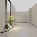 Elegant Bonsai Plants In Long Planter With Small Stones And Low Shrubs Near Light-Colored Walls