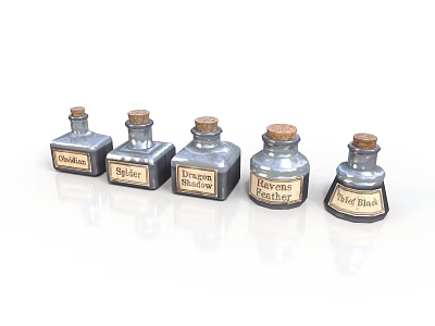 Small Glass Herb Storage Bottles With Rosemary Basil Lavender Buds Rose Petals Aloe Vera 3d model