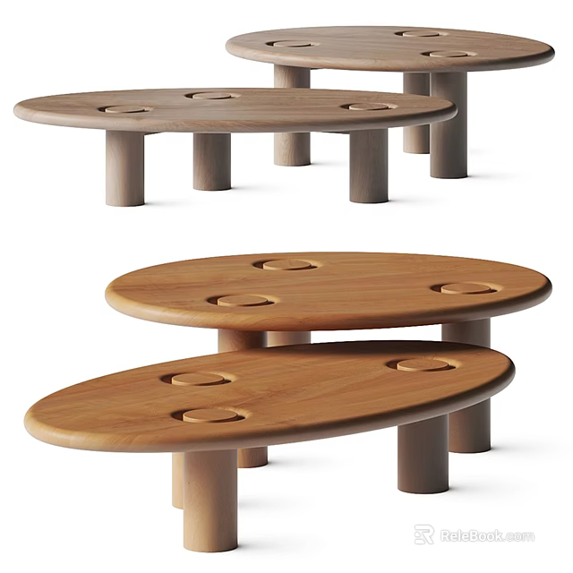 Elegant Modern Wooden Coffee Table With Multi Tiered Design And Cylindrical Legs 3d model