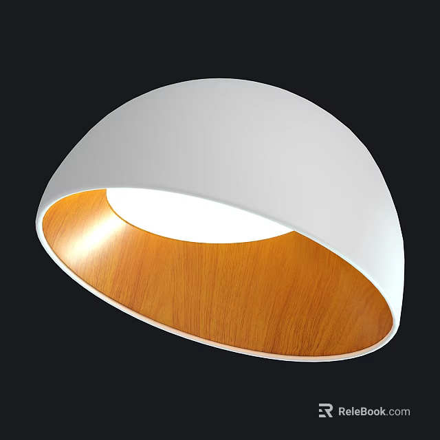 Modern White Dome Ceiling Light With Wooden Inner Illuminating Design 3d model 