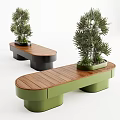 Stylish Landscape Seats With Wooden Surface Green Black Base And Potted Plants