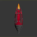 Red Mechanical Device Featuring Flame Shaped Top Yellow Detail Panels And Spiked Base 3d model