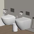 Modern Wall Mounted Toilets In Bathroom With Toilet Paper Holders Bidet Spray And Trash Bins