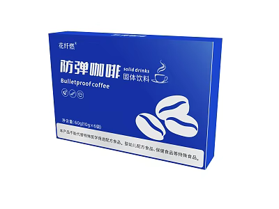 Blue Box Bulletproof Coffee Solid Beverage with Coffee Bean Design 3d model