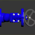 Blue Metallic Industrial Valve With Silver Handwheel And Flange Connection