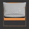 Modern Leisure Chair With Wooden Frame Armrests Orange Cushion And Light Gray Textured Backrest