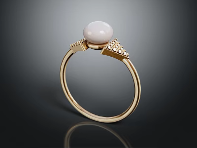 Elegant Golden Ring With White Pearl And Diamond Accents Design 3d model