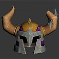 Fantasy Weapon Helmet with Decorative Gold Purple Silver Horns and Metallic Design