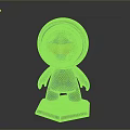 Green Character Model With Orange Visor And Green Armor On Base Stand