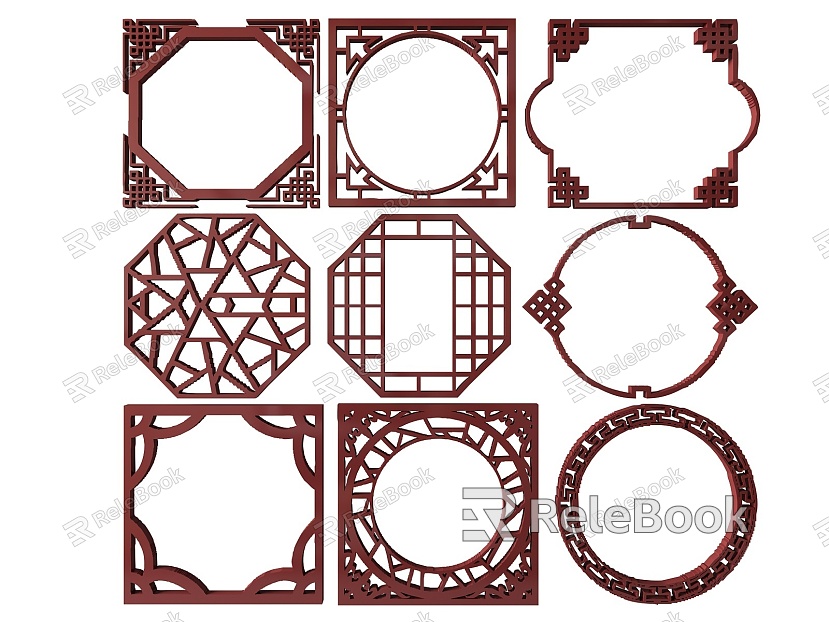 New Chinese Style Flower Lattice Window Carved Hollow Carved Window Corner Carved Gypsum Line Carved Window Pattern Carved model