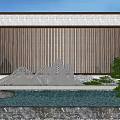 Traditional Chinese Landscape Wall With Stone Surface Mountain Pattern And Water Pool 3d model
