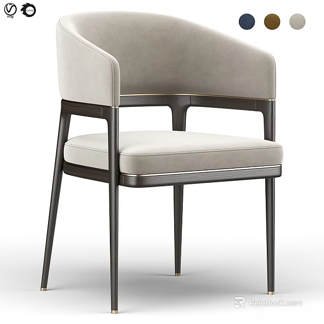 Modern Stylish Chair With Beige Upholstery Dark Wooden Frame And Curved Armrest 3d model 