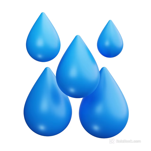 Blue Water Droplets With Shiny Surface And Multiple Sizes In 3D Render 3d model 
