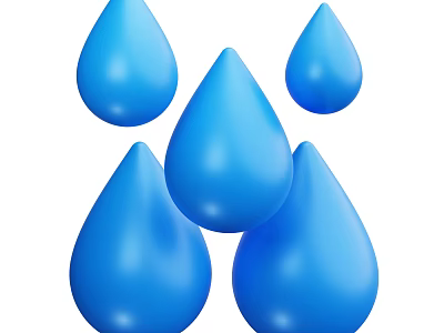 Blue Water Droplets With Shiny Surface And Multiple Sizes In 3D Render 3d model