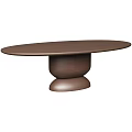 Oval Brown Wooden Dining Table With Stylish Double Layer Curved Base 3d model