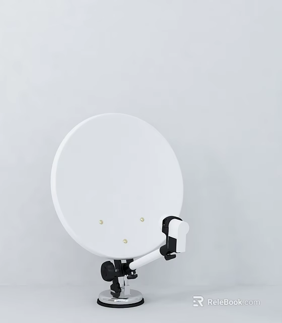 Round White Satellite Dish With Black Mounting Bracket On Light Background 3d model