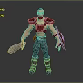 3D Warrior With Red White Armor Blue Pants Brown Boots Belt Holding Sword Shield