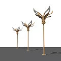 Leaf Shaped Outdoor Lights with Gold Pole and LED Bulbs for Garden Lighting