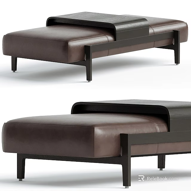 Modern Brown Leather Stool With Black Metal Frame And Minimalist Contemporary Design 3d model 