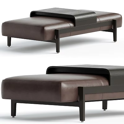 Modern Brown Leather Stool With Black Metal Frame And Minimalist Contemporary Design 3d model