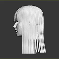 Futuristic Humanoid Character Head With Shiny Silver Dangling Chains And Tassel Decorations
