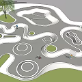 Public Park Playground Design With Winding Paths Circular Areas Green Spaces Trees And People Playing