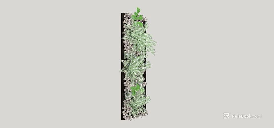 Vertical Living Wall Design with Various Green Plants and Decorative Foliage 3d model 