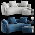 Stylish Gray and Blue Double Sofa with Ottoman Pillows and Throw Blanket 3d model
