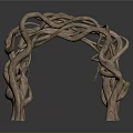 Natural Plant Archway With Twisted Tree Branches For Garden Decoration Against Gray Reflective Ground
