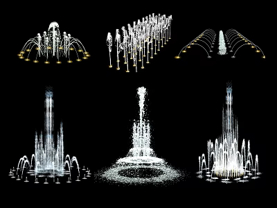 Various Decorative Fountain Designs Featuring Multiple Water Spray Patterns And Styles 3d model