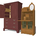 Vintage Wooden Wardrobes With Drawers Glass Cabinet Doors And Mirror Storage