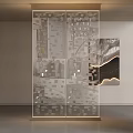 Modern Room Divider with Patterned Glass Panels in Contemporary Interior Space and Soft Lighting