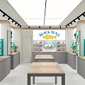 Shopping Mall Shoe Counter With Large Screen Display And Diverse Sneaker Collection On Shelves