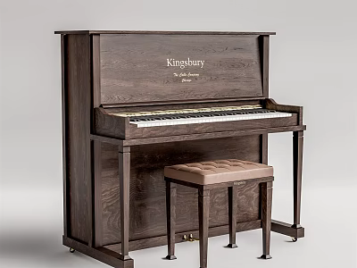 Elegant Dark Wooden Kingspury The Royal Touch Piano With Upholstered Bench 3d model