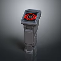 Standing Digital Terminal With Red Circular Touch Screen And Gray Base Design 3d model