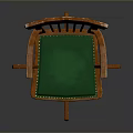 Classic Wooden Single Chair With Green Cushion Armrests And Swivel Base