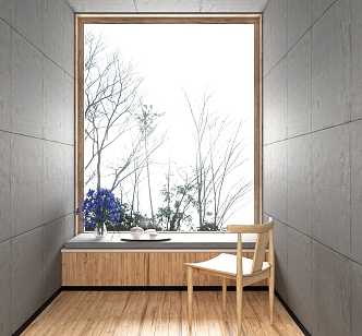 Japanese-style bay window sill 3d model