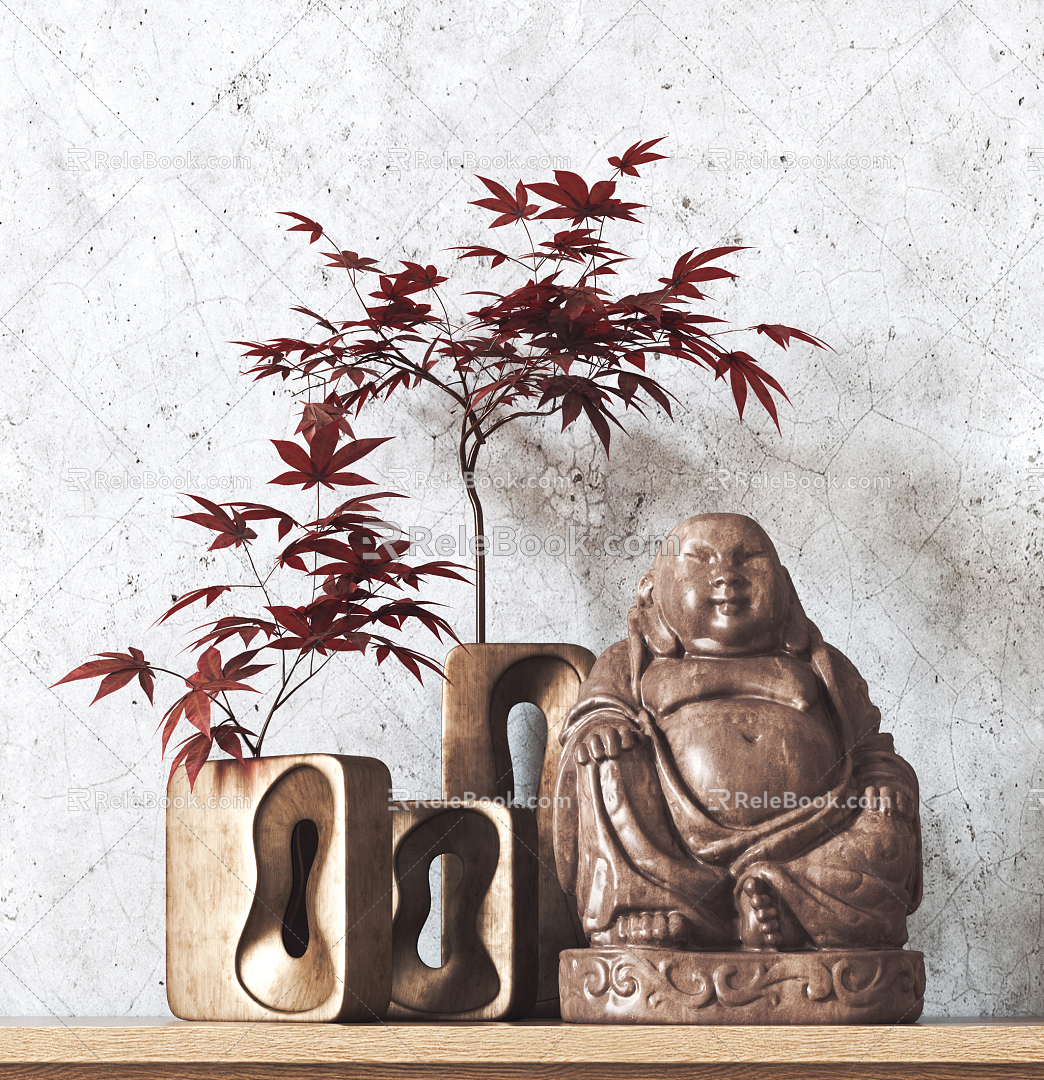 New Chinese Style Ornaments Combination Zen Buddha Sculpture Decoration Ornaments 3d model