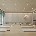 Serene Yoga Fitness Studio With Wooden Floors Natural Light And Circular Decorations