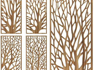 Wooden Room Divider With Tree Branch Pattern For Interior Decoration 3d model