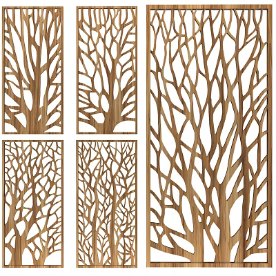 Wooden Room Divider With Tree Branch Pattern For Interior Decoration 3d model