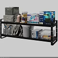 Black Metal Storage Shelf Organizing Household Items Bottles Boxes And Baskets