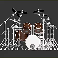 Professional Wooden Drum Set With White Cymbals And Stands For Music Performance
