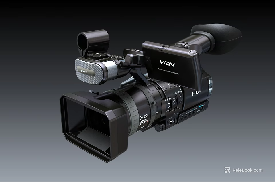 HDV Professional Digital Camcorder With Lens Viewfinder For High Definition Video Recording 3d model 