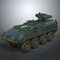 Modern Dark Green Six Wheeled Military Tank With Turret And Equipment