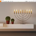 Elegant Candelabra With Lit Candles And Green Spherical Plants On White Shelf