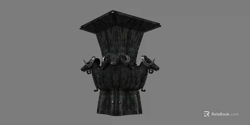 Traditional Square Ceramic Vessel With Three Sheep Head Decorations Vintage Design And Classic Craftsmanship 3d model 