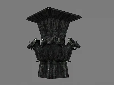 Traditional Square Ceramic Vessel With Three Sheep Head Decorations Vintage Design And Classic Craftsmanship 3d model