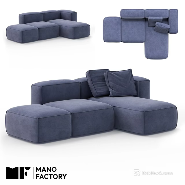 Blue Modular Two Seater Sofa With Soft Upholstery And Plush Cushions 3d model 