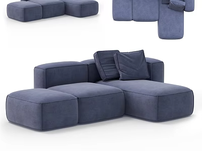 Blue Modular Two Seater Sofa With Soft Upholstery And Plush Cushions 3d model